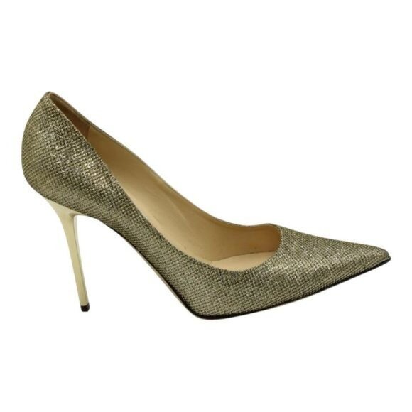 Jimmy Choo ABEL Lame Glitter Gray with Gold Pump Heels Size 6.5 - Picture 7 of 11
